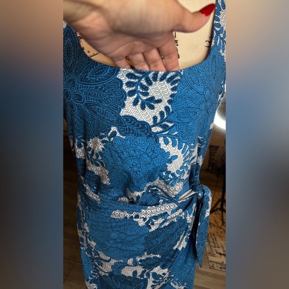 LOFT Blue Floral Tie-Waist One-Piece Swim Cover Dress - Picture 12 of 12